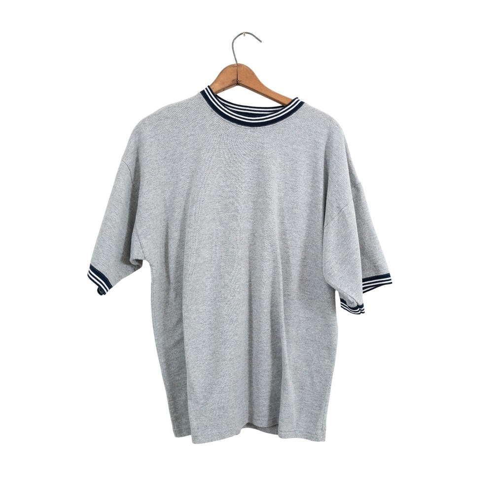 Vintage 90's Jerzees Ringer T-Shirt Grey Cotton Blend Large